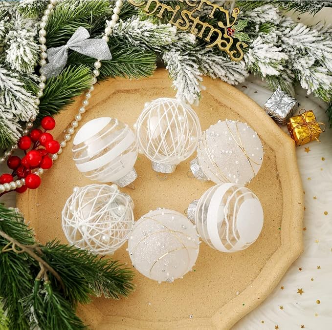 XmasExp Christmas Ball Ornaments Set, Shatterproof Christmastree Decorations,12ct Large Plastic Hanging Ornaments, 70mm/2.76",White