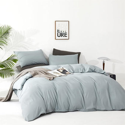 Pureant Haze Blue Comforter Sets Full Solid Light Dusty Blue Bedding Comforters Cotton Women Men Plain Light Blue Bed Quilts Modern Light Greyish Blue Blankets Comforters Soft Health Lake Blue Bed