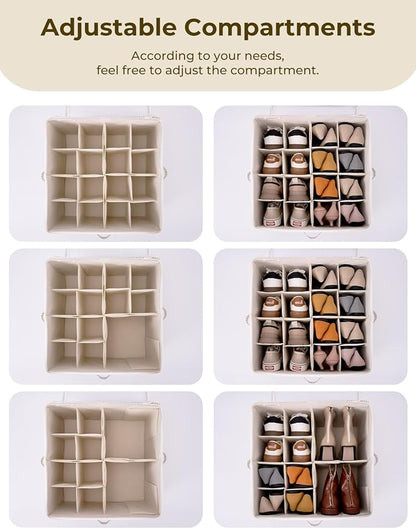 StorageWorks Shoe Organizer for Closet, Fits up to 16 Pairs, Shoe Cubby Storage Containers with Adjustable Dividers and Clear Cover, Gray and White Stripes