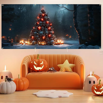 6 x 13 ft Halloween Garage Door Decorations Halloween decorations Witch Door Cover, Hanging Banner, Cauldron Backdrop Mural for Home, Outdoor, Indoor, Spooky Party, Wall, Window (Skull mountain)