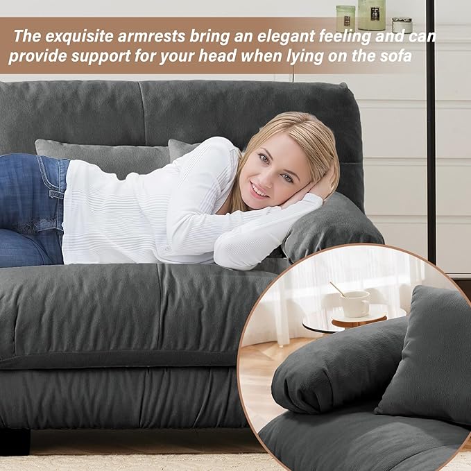 SoarFlash Modern Living Room Velvet Recliner Sofa, Loveseat Sofa for Apartment, Solid Wood Frame, Easy to Install (94.4 inch,Grey)