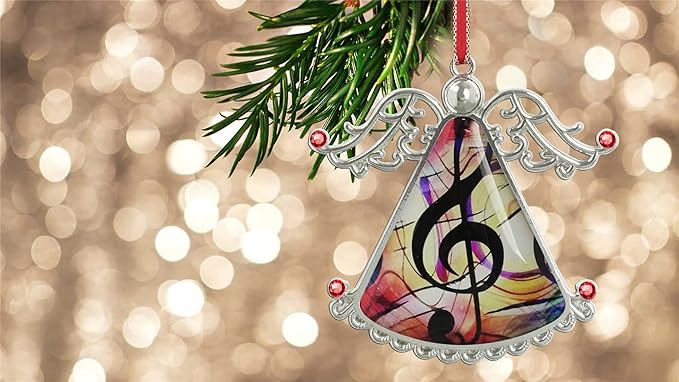 XUTAI Angel Christmas Tree Ornaments Music Note Glass Christmas Hanging Angel Glass Pendant for Holiday Decoration