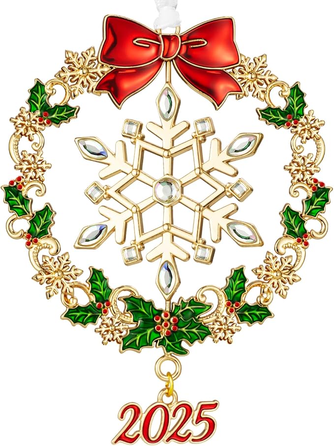 Christmas Tree - 2025 Rotation Snowflake Hanging Ornaments Pendant of Car Charm Holiday Keepsake Gift Home Decor (Snowflake Gold)