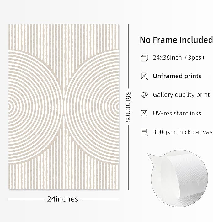 Modern Abstract Pictures Wall Art Boho Neutral Canvas Wall Art Minimalist Line Wall Decor Beige Black Brown Artwork Abstract Modern Painting Prints for Living Room Bedroom 24x36 Inch NO FRAME Set of 3