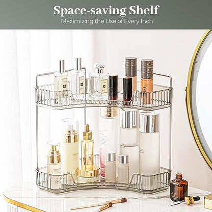 Aveniee Corner Bathroom Counter Organizer, Bathroom Countertop Shelf Makeup Organizer for Vanity Perfume Corner Storage (2 Tiers, Grey)