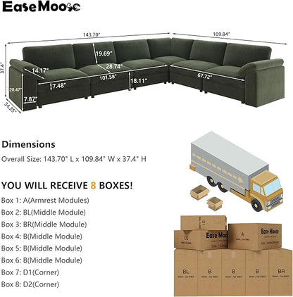 EASE MOOSE Oversized Sectional Modular Sofa,Large L Shape Sectional Couch Wide Deep Seat Modular Cloud Couch,Removable Cover