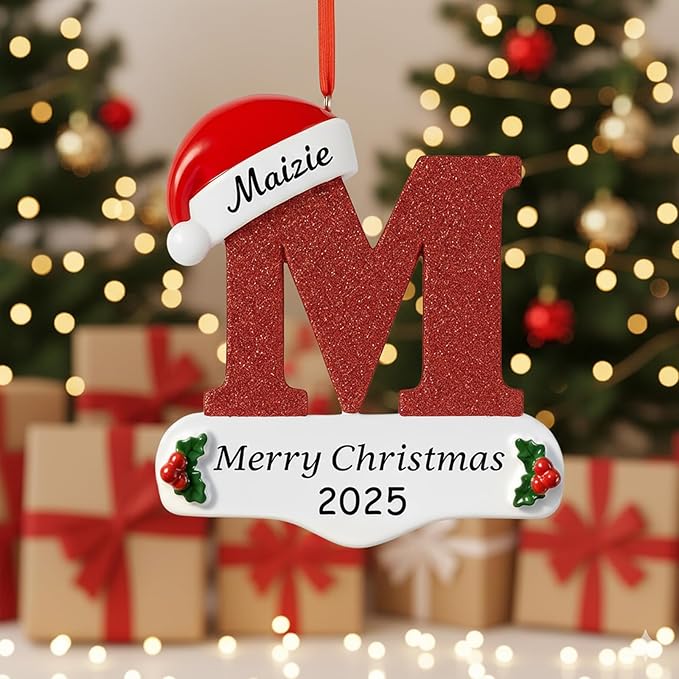 2025 Personalized Initial Christmas Ornaments – MBBEST 3D Letter Ornaments with Name, Custom UV Printed A–Z Initial Ornament for Christmas Tree, Unique Xmas Gifts for Family, Kids & Friends
