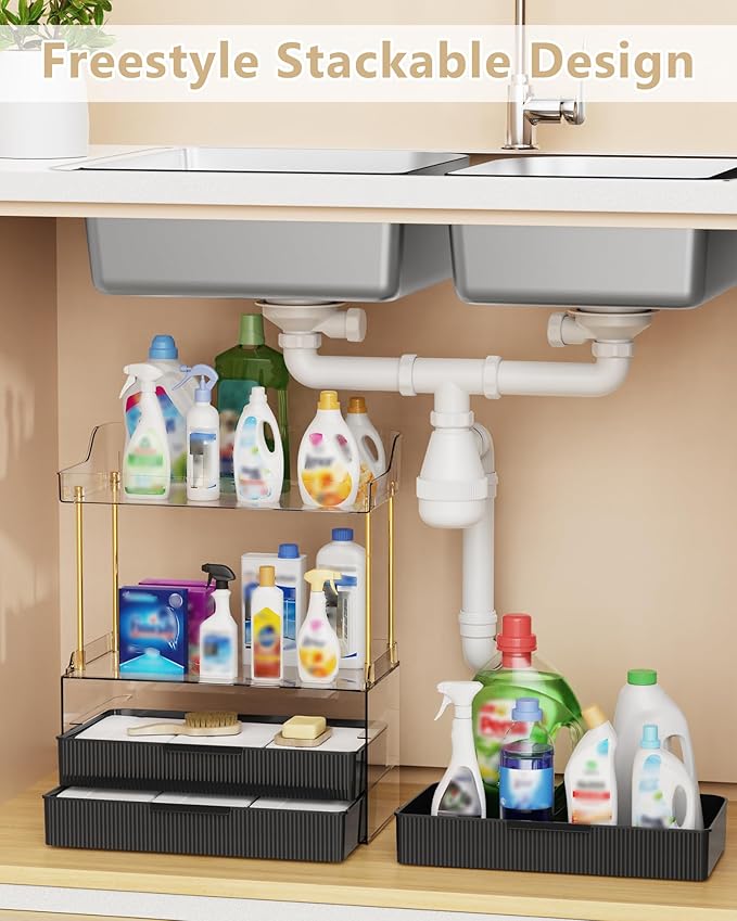 Bathroom Organizers and Storage, Makeup Organizer (Sturdy Durable Attractive), Ideal for Vanity, Countertop, Counter, Perfume, Skincare, Cabinet, Cosmetic, Dresser Organizer (Deep Black)