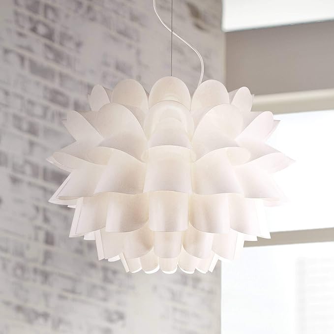 Possini Euro Design White Flower Hanging Pendant Lighting Fixture 25 1/4" Wide Modern Blooming Curved Petals for Dining Room Living House Home Foyer Kitchen Island Entryway Bedroom High Ceilings