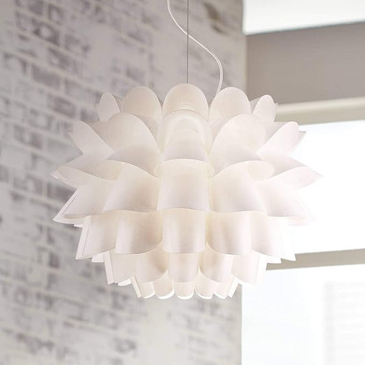 Possini Euro Design White Flower Hanging Pendant Lighting Fixture 25 1/4" Wide Modern Blooming Curved Petals for Dining Room Living House Home Foyer Kitchen Island Entryway Bedroom High Ceilings