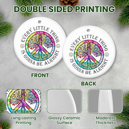 Christmas Hippie Gifts for Women Men - Ceramic Christmas Ornaments 2025 - Hippie Ornaments Boho Decor Gifts for Friends Family, Peace Sign Ornament Gift Ideas for Xmas Decorations