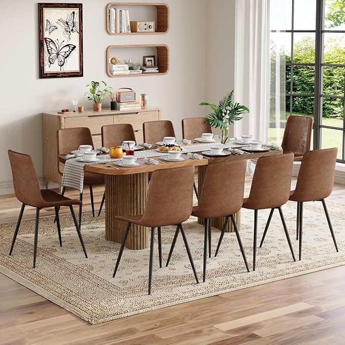 Dining Table Set for 10,Large 78.7" Rectangular Kitchen Table Set for 10 with Cushioned Chairs,Modern Mid-Century Wood Dining Room Table Set for 10,Ideal for Dining & Gatherings