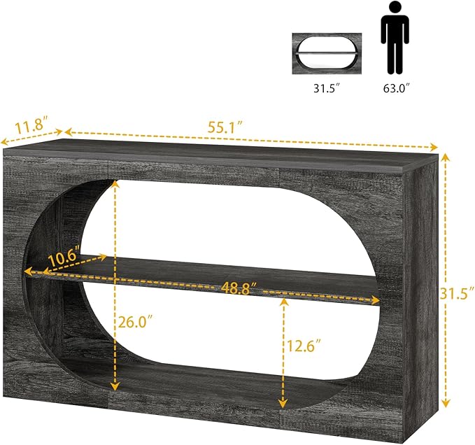 Console Table, 55-Inch Entryway Table with Storage 3-Tier Farmhouse Narrow Sofa Table Wood Foyer Table for Entryway, Hallway, Living Room, Office (Grey Oak, 55 inch)
