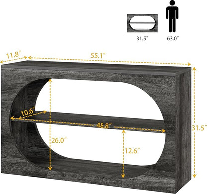Console Table, 55-Inch Entryway Table with Storage 3-Tier Farmhouse Narrow Sofa Table Wood Foyer Table for Entryway, Hallway, Living Room, Office (Grey Oak, 55 inch)