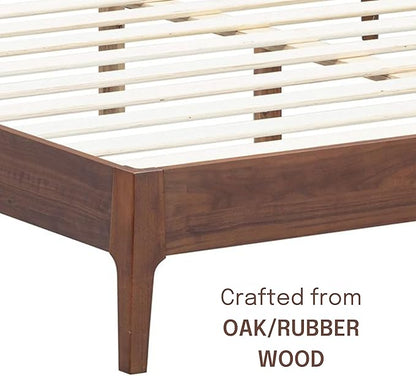 NTC Ruby Wooden Bed Frame with Headboard and Natural Rattan, Solid Oak/Rubber Wood Foundation with Silent Slats, 1000 Lb Capacity, Effortless Assembly (Natural Cane - Dark Walnut, King)