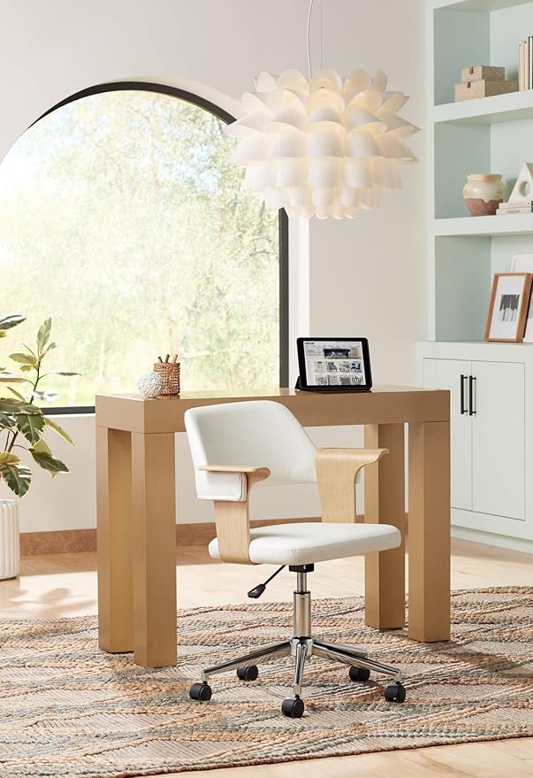 Possini Euro Design White Flower Hanging Pendant Lighting Fixture 25 1/4" Wide Modern Blooming Curved Petals for Dining Room Living House Home Foyer Kitchen Island Entryway Bedroom High Ceilings