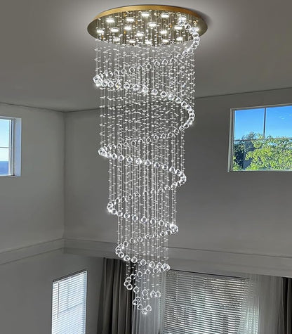 Gold Chandelier with LED Bulbs Glam Crystal Light Hight Ceiling Lighting Fixtures