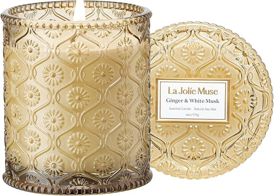 LA JOLIE MUSE Fall Candle | Ginger & White Musk Candles – Ginger, Lemongrass & Musk | 6 oz Soy Candle | Natural Soy Wax | 40 Hours Clean Burn | Gift-Ready for Fall Transitions| Seasonal Home Décor