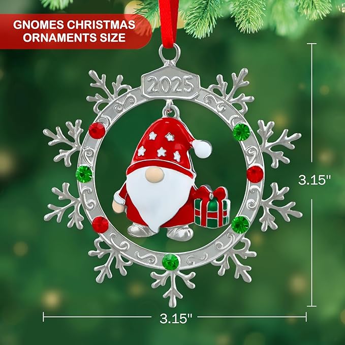 FLYAB 2025 Gnome Christmas Ornaments Xmas Gifts for Women Metal Hanging Ornament for Chirstmas Tree Decorations Snowflake Ornaments for Window Car Stocking Stuffers Birthday Gifts Party Supplies