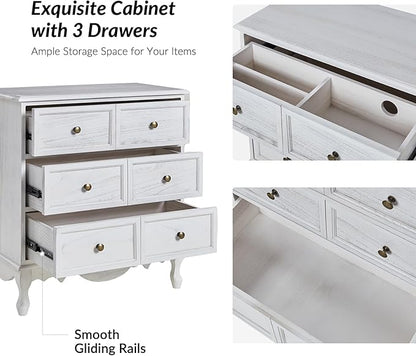 HULALA HOME 3 Drawer Nightstand with Charging Station Drawer Organizer with Wood Legs Farmhouse Solid Wood Set of 2, White