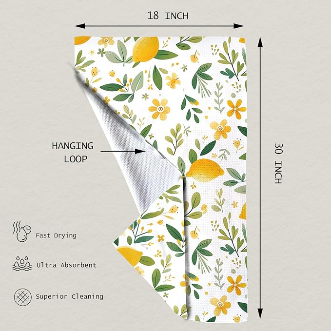 Eunzel Kitchen Tea Towel Quick Dry Microfiber Dish Towels 18x30 Lemon
