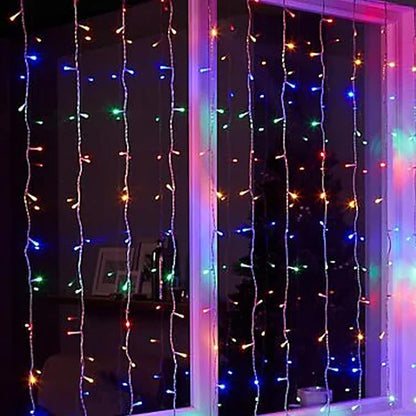 Dazzle Bright 300 LED Curtain String Lights, Christmas Fairy Lights for Bedroom with 8 Lighting Modes, Connectable Waterproof Window Lights Party Wedding Garden Wall Decor, Multi-Colored