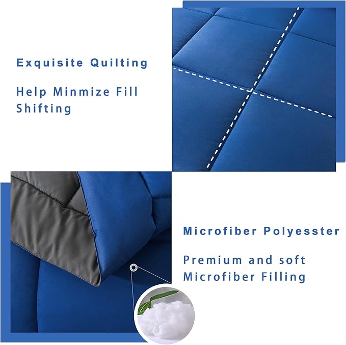 DOWNCOOL Twin Comforter Set -All Season Bedding Comforters Sets with 1 Pillow Case -2 Pieces Bed Set Down Alternative Comforter Set -Blue/Grey Twin Bedding Sets(64"x88")