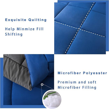DOWNCOOL Twin Comforter Set -All Season Bedding Comforters Sets with 1 Pillow Case -2 Pieces Bed Set Down Alternative Comforter Set -Blue/Grey Twin Bedding Sets(64"x88")