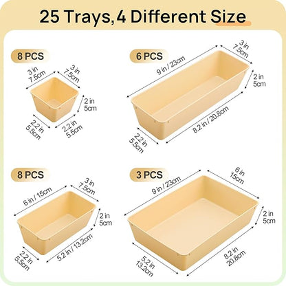 Vtopmart 25 PCS Plastic Drawer Organizers Set, 4-Size Versatile Bathroom and Vanity Drawer Organizer, Storage Bins for Makeup, Bedroom, Kitchen Gadgets Utensils and Office