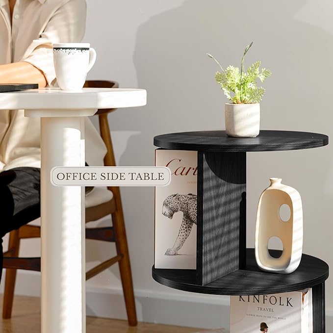 KAYMILY Round End Tables, Mid Century Modern 3 Tier Side Table for Living Room, Bedroom, Office, 25" Tall Accent Nightstand with Open Storage Shelves, Easy Assembly, MDF Wood - Stationary - Black