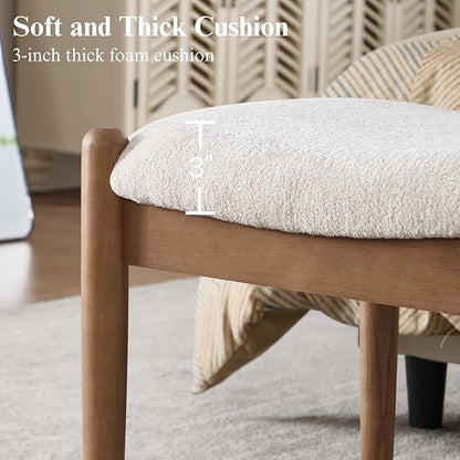 DUOMAY 55'' Modern Ottoman Bench, Chenille Upholstered Entryway Bench Bedroom Bench with Wood Legs, End of Bed Bench for Bedroom, Living Room, Corners, Kitchen, Beige