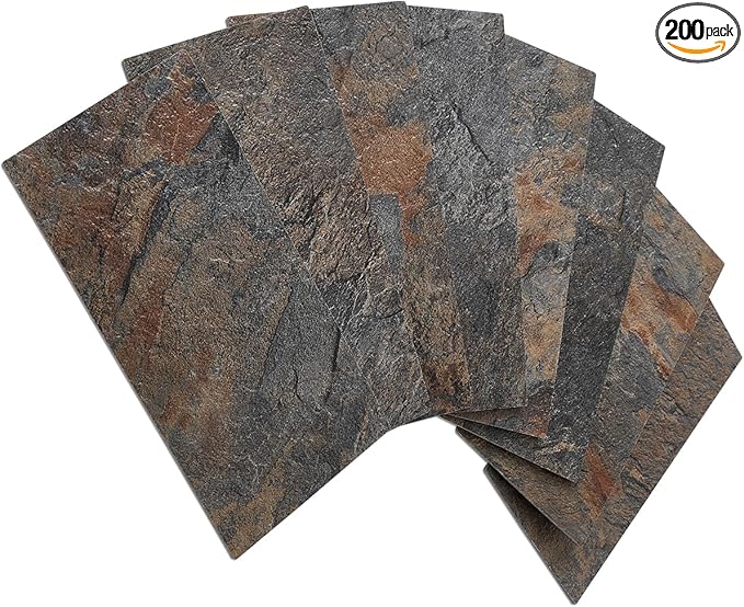 AULIGET 200 Pieces Rust Slate Peel and Stick Backsplash Wall Tiles, 3" x 6" PVC Faux Stone Stick on Tiles for Backsplash Kitchen, Bathroom, Laundry Room, Camper, Fireplace