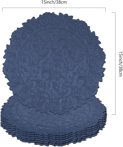 Noctiflorous Round Faux Leather 15 Inch Placemats Set of 6 Waterproof Wipeable Heat Resistant Tablemat for Dining Table Kitchen Non Slip Oilproof Table Place Mat for Indoor Outdoor(A Blue, 6)