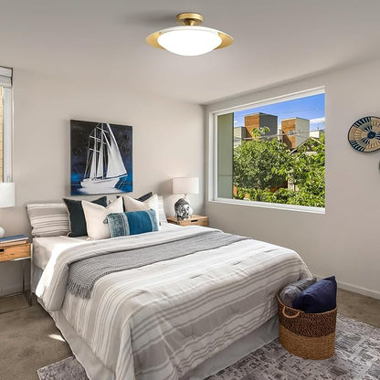 Dimmable Mid Century Modern Semi Flush Mount Ceiling Light with Acrylic Shade,White Gold LED Ceiling Light,5CCT 2700K-6000K Light Fxiture for Hallway Bedroom Kitchen Laundry Room Living Room 15.7 in