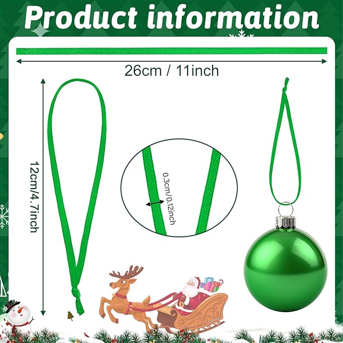 JUNEBRUSHS 300Pcs Christmas Ornament Hangers, Hand Tied String Ties Ornament Loops Thin Ribbon for Ornaments Christmas Tree Hanging Decorations (Green)