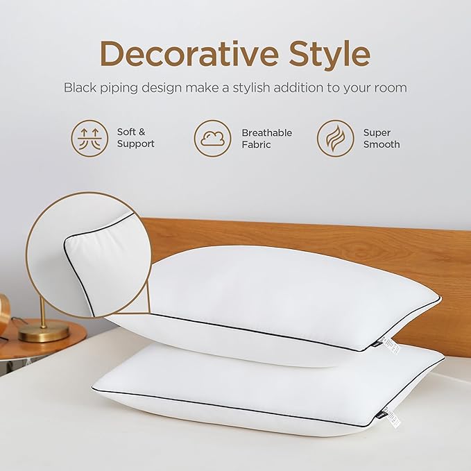 Acanva Bed Pillows Standard Size Set of 2, Fluffy 3D Down Like Filled, Machine Washable, Soft and Supportive for Side, Back or Stomach Sleepers, White 2 Count