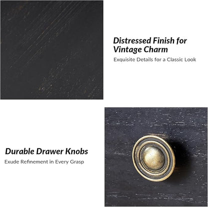 HULALA HOME Spindle Nightstands with Charging Station, Solid Wood Nightstand with Drawer Shelf, Side Table with Pull-Out Shelf (Charcoal)