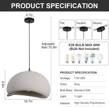 19.7in Wabi Sabi Pendant Lights Kitchen Island Lighting Fixture Ceiling Mount Grey Modern Japanese Lamp Japandi Chandelier for Dining Living Room Hallway Bedroom Restaurant Hanging Lamp