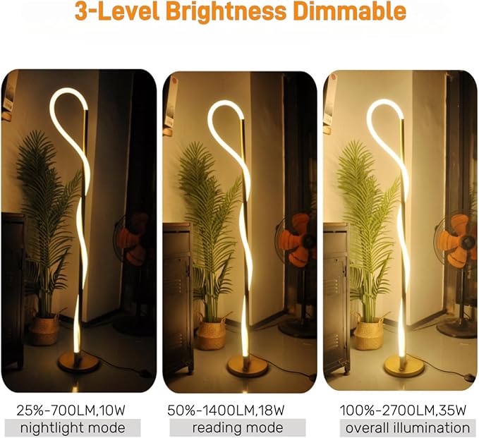 Modern LED Gold Floor Lamp, 3-Level Dimmable Flexible DIY Modeling Tall Standing Lamp, 35W/2700lm Ultra Bright White Light Corner Floor lamp For Bedroom, Living Room, Office