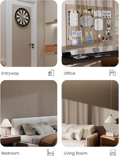 Bumusty Large Cork Board Alternative-47 x35 Felt Bulletin Board Tiles, with 30 Pushpins, 70 Adhesive Tabs, 12-Pack Slat Wall Paneling, Cork Boards for Office Push Pin Board Felt Board-Dark Camel