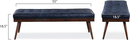 POLY & BARK Napa Luca Leather Bench, Midnight Blue