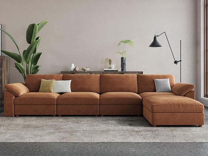 EASE MOOSE Large Sectional Modular Sofa，Large L Shape Sectional Couch Wide Deep Modular Sofa Couch Chenille Brown