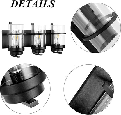 Bathroom Vanity Light Fixtures,Rustic Matte Black Vanity Lights 3 Bulb,Industrial Bathroom Light 3 Pack Sconce(Bulbs not Included)