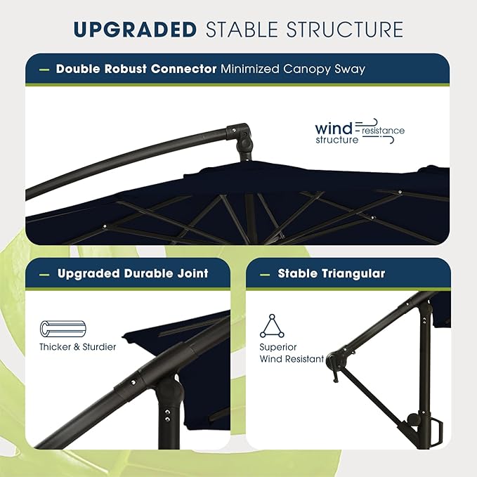 wikiwiki 10ft Patio Umbrellas Offset Outdoor Umbrella Cantilever Hanging Umbrellas w/Infinite Tilt, Fade Resistant Waterproof RECYCLED FABRIC Canopy & Cross Base, for Yard, Garden & Deck, Navy Blue