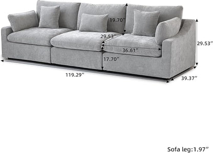 Cloud Couch Modular Sectional Sofa for LivingRoom,119.2" 3Seater Wide Couch,Down Filled Convertible Living Room Set, Covers Washable&Replaceable,Grey