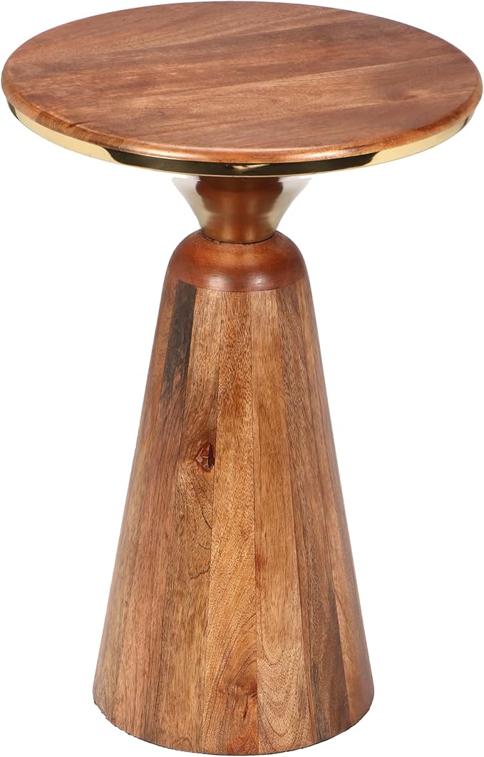 Christopher Knight Home Laveer Wood End Table, Indoor Round Side Table, Small Drink Table, Modern Solid Wood Accent Table Coffee Table for Living Room Bedroom or Small Spaces, Gold+Honey