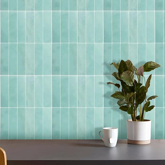 5 Pack Peel and Stick Backsplash Subway Tiles, Extra Thick 3D Wall Panels, Heat & Water Resistant, Easy DIY Kitchen, Bathroom, Laundry, Fireplace & Rental Home Wall Décor (12 x 12 in), Mint