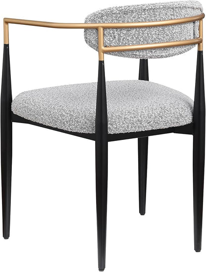 Morden Fort Modern Boucle Dining Chairs Set of 4, Grey Upholstered Dining Chairs with Black Metal Legs and Gold Armrest, for Kitchen, Living Room and Bedroom