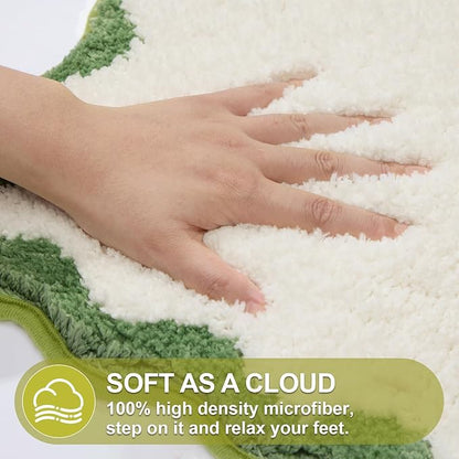 ORTIGIA Long Cute Scalloped Bathroom Rugs Runner, Fun White and Green Plush Microfiber Scallop Bath Mats Non Slip Washable Quick Dry Absorbent, Rug for Bathtub Sink Laundry Room Bedroom, 17x47