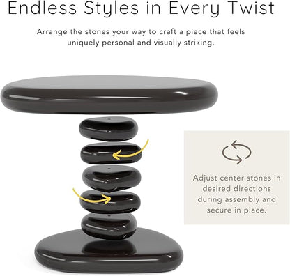 24/7 Shop at Home Kavren Modern 22-inch Oval Glossy Pedestal End Table, Stone Shape Living Room Furniture for Small Space, Dark Brown